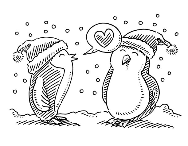 两只正在恋爱中的卡通企鹅图片下载