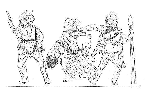 对“安提戈涅”的滑稽模仿的古董描绘，场景与小丑花瓶画图片下载