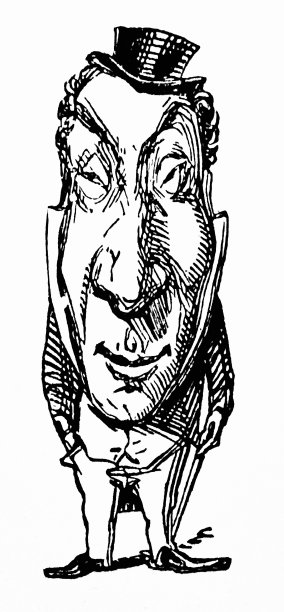 一张超大的脸，戴着小帽子的男人站着，狡黠地笑着邪恶图片下载