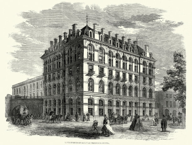 伦敦桥铁路总站酒店，维多利亚时代英国建筑，19世纪60年代图片下载