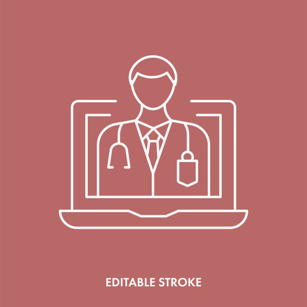 远程医疗概念线图标。可编辑的中风图片下载