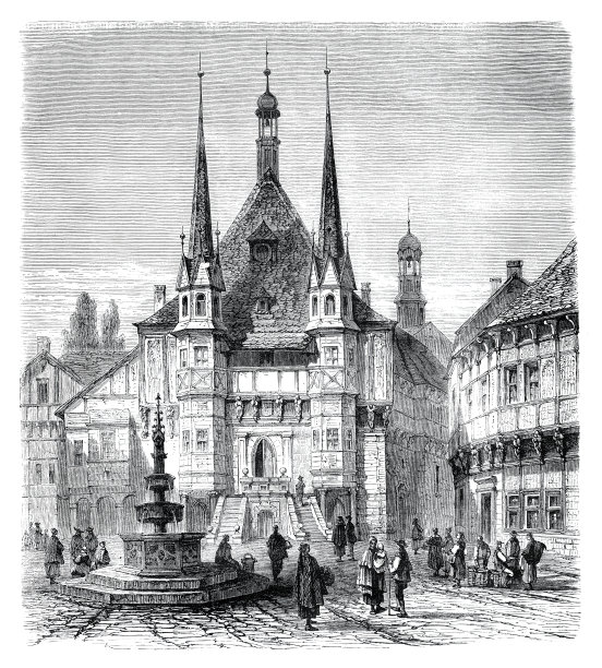 德国维尔尼罗德的中世纪市政厅和集市图片下载