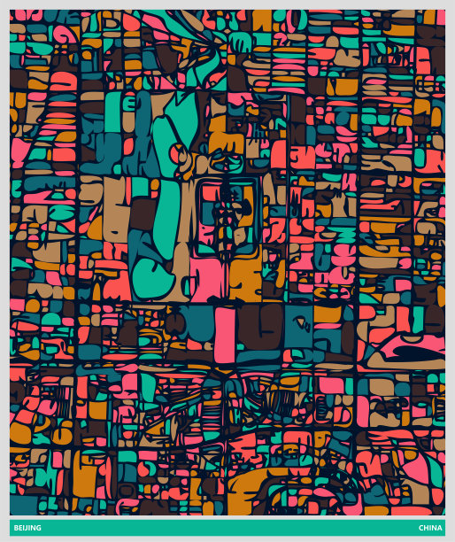 艺术插画风格地图，北京城市，中国图片下载