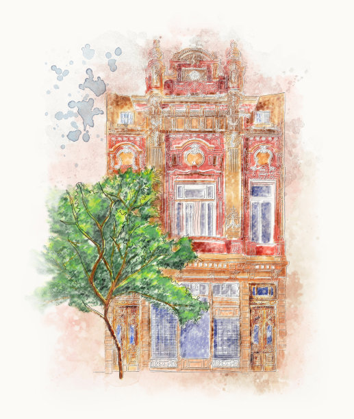 阿根廷布宜诺斯艾利斯的立面水彩画图片下载