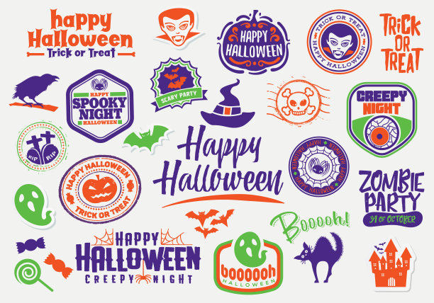 收集万圣节节日标签和图标图片下载