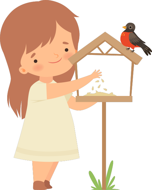 可爱的小女孩用玉米喂红腹灰雀图片下载