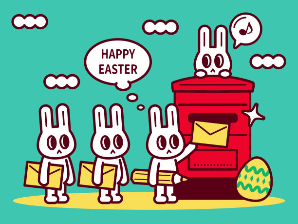 复活节快乐兔子寄一张卡片，把一张真正的纸质贺卡放在邮箱里图片下载