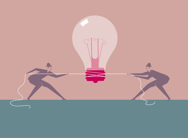 两个人用力拉灯泡。图片下载