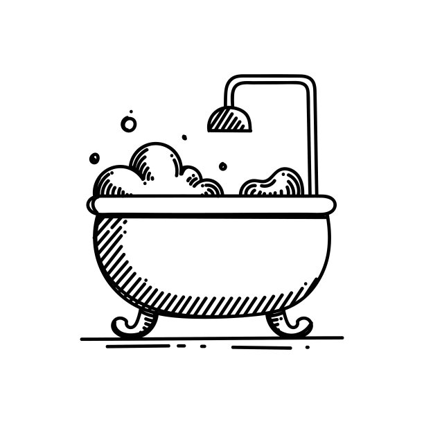 浴缸线条图标，草图设计，像素完美，可编辑笔画。清洁、洗涤。图片下载