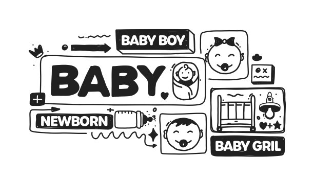 婴儿对象和元素。矢量涂鸦插图收集。手绘图标集或横幅模板图片下载