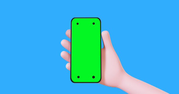 3d卡通人物手握智能手机绿色屏幕。图片下载