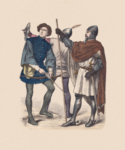 14世纪意大利服饰、士兵、手工彩绘木刻，约1880年出版图片下载