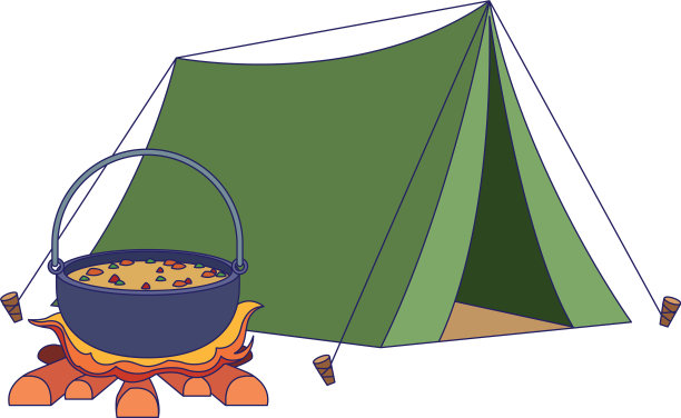 露营帐篷和篝火与壶图标平图片下载