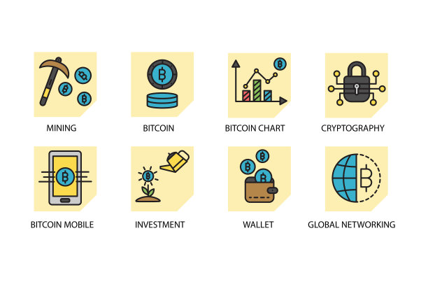 加密货币和区块链线图标设置。可编辑的中风图片下载