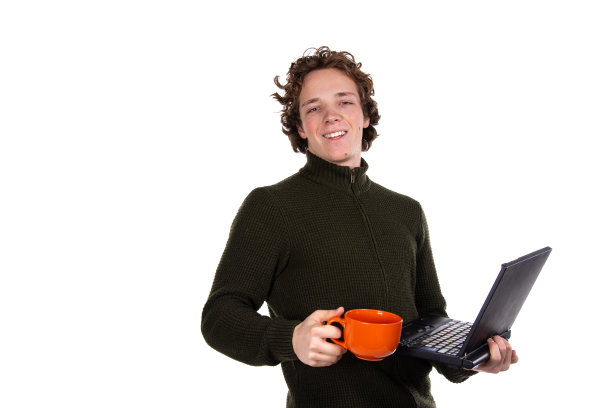 带着笔记本电脑的帅哥。图片下载