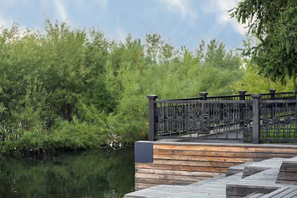 公园里的池塘。城市公园里的休息区。图片下载