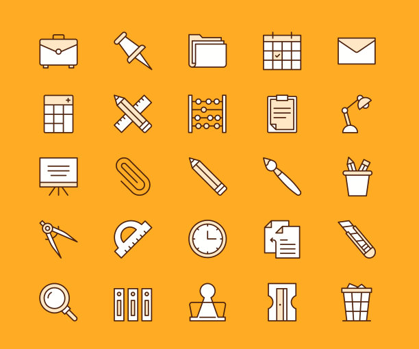 办公用品多色可编辑笔画线图标图片下载