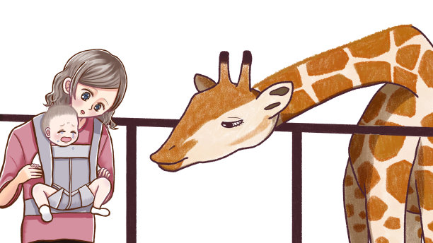 婴儿在动物园里惊讶地哭了起来。图片下载