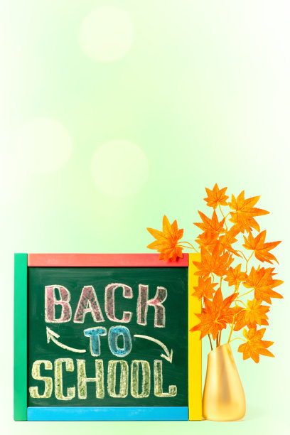 《回到学校》手绘在一块小黑板上，有复制空间和散景图片下载