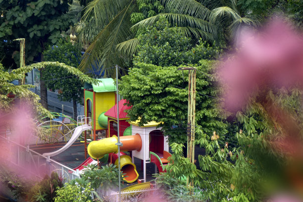 孩子们在绿色的花园里玩耍图片下载