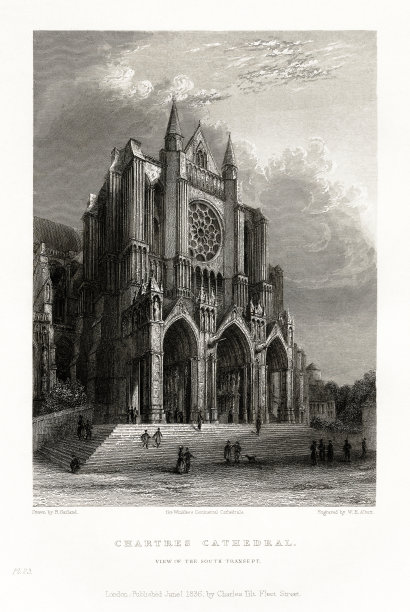 法国大教堂，沙特尔大教堂，鲁昂，法国，古董法国版画，1837年图片下载