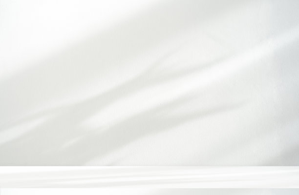 混凝土背景和背景和白色水泥货架展示产品。空工作室内部和树叶的阴影和文字背景是空的图片下载