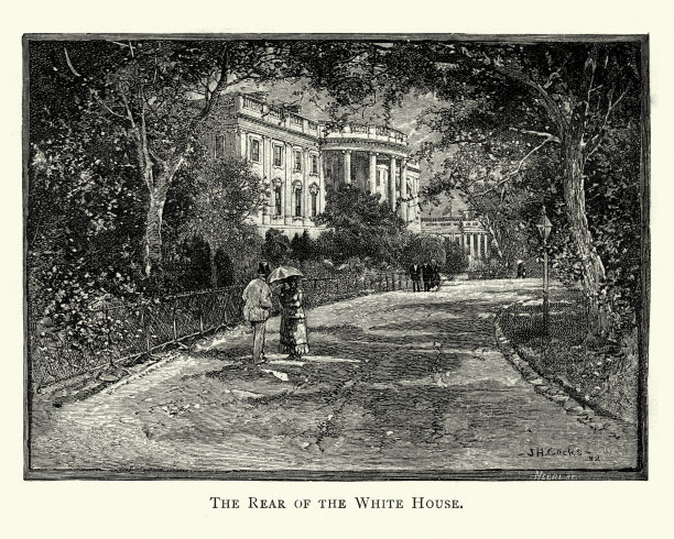 白宫后方，华盛顿，美国，19世纪图片下载