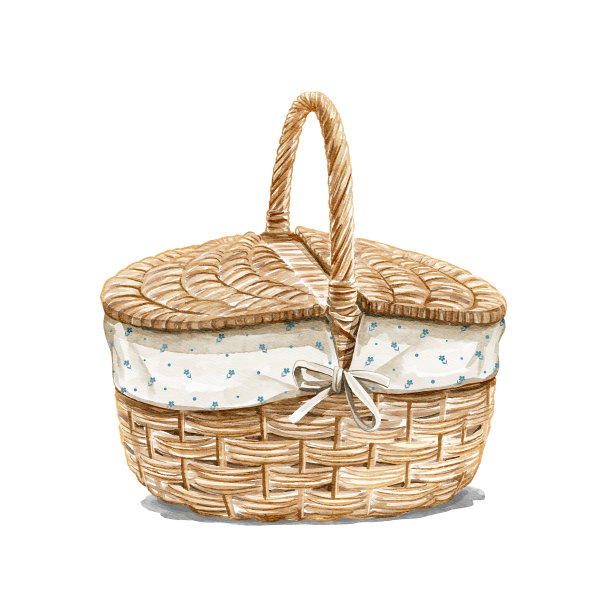 水彩卡通米色木制柳条野餐篮图片下载