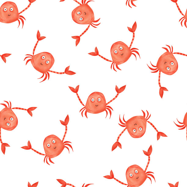 有趣的螃蟹。无缝模式。在卡通风格的水彩插图。可爱的纹理为婴儿纺织品，织物设计，剪贴簿，壁纸等。图片下载