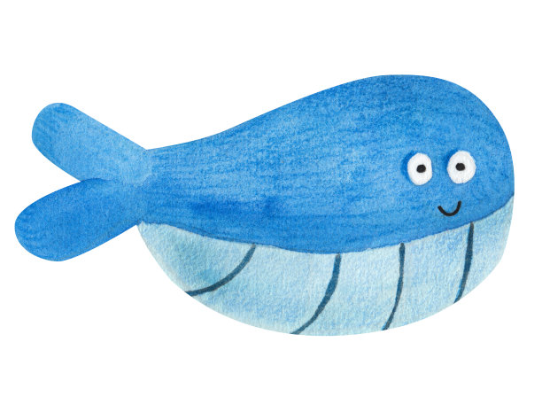 蓝鲸。在卡通风格的水彩插图。图片下载