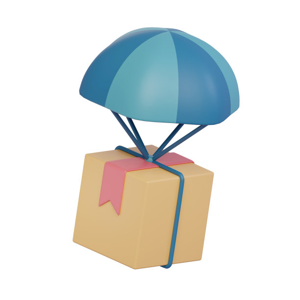 带有降落伞传送图标的3D渲染框图片下载