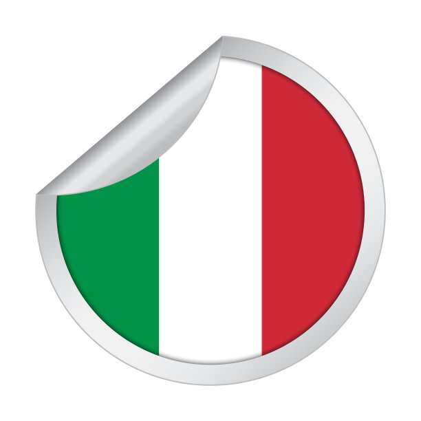 意大利国旗贴纸图标，带剥落角，白色背景图片下载