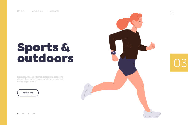 户外运动广告登陆页设计模板与健康的年轻女子享受慢跑图片下载