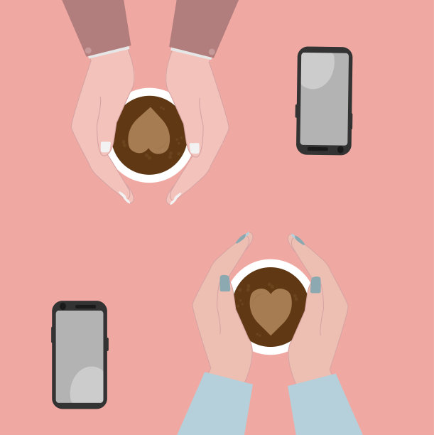 一对相爱的情侣坐在咖啡馆的桌旁，端着一杯咖啡。图片下载