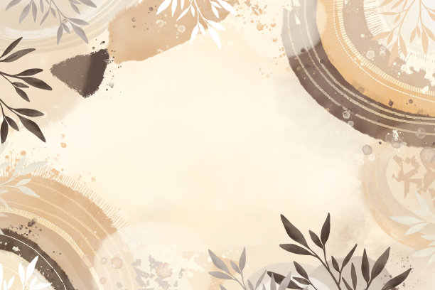 水彩中性大地色调背景。水彩艺术背景与油漆刷和金线艺术。大地色调蓝色，灰色，象牙色，米色水彩图片下载