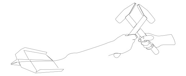 一个连续的纸飞机线与锤子。细线建设插图矢量概念。轮廓画创意。图片下载