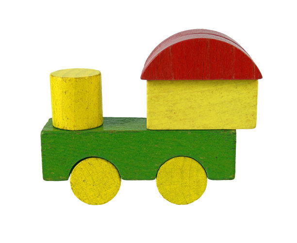 木块蒸汽火车，白色背景上的传统玩具图片下载