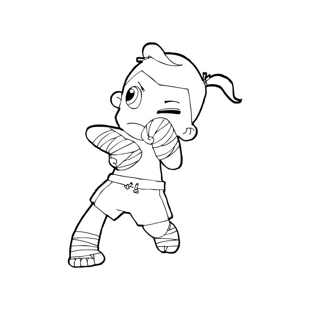 泰拳踢拳击，泰拳可爱的孩子战斗动作卡通涂鸦矢量插图白色背景图片下载