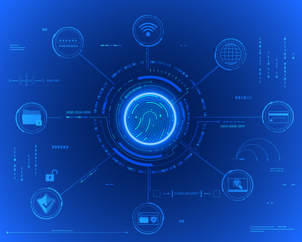 技术网络安全在线数据保护。未来的指纹解锁扫描矢量背景。图片下载
