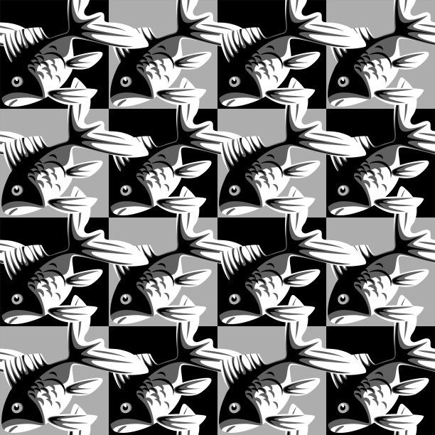 黑白鱼无缝背景图片下载