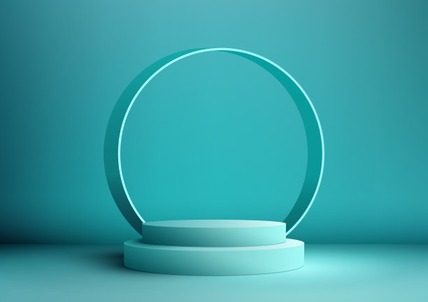 3D蓝色讲台台阶站与圆形背景图片下载