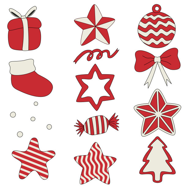 一套圣诞装饰孤立在白色的背景在一个最小的圣诞节概念，说明图片下载