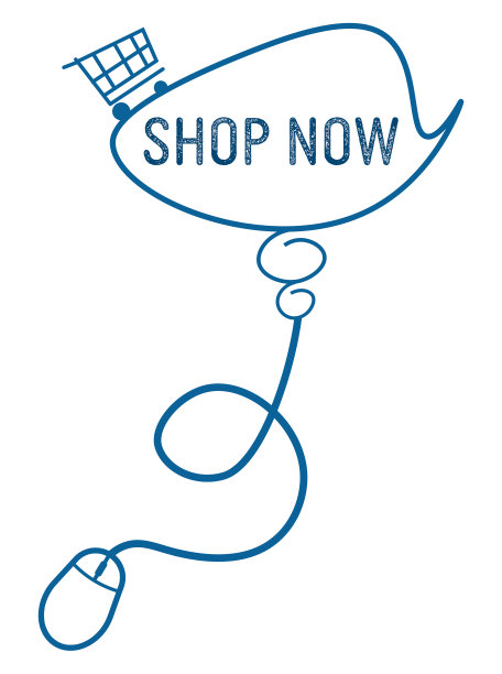 现在购物电脑鼠标蓝色购物车文字泡沫图片下载