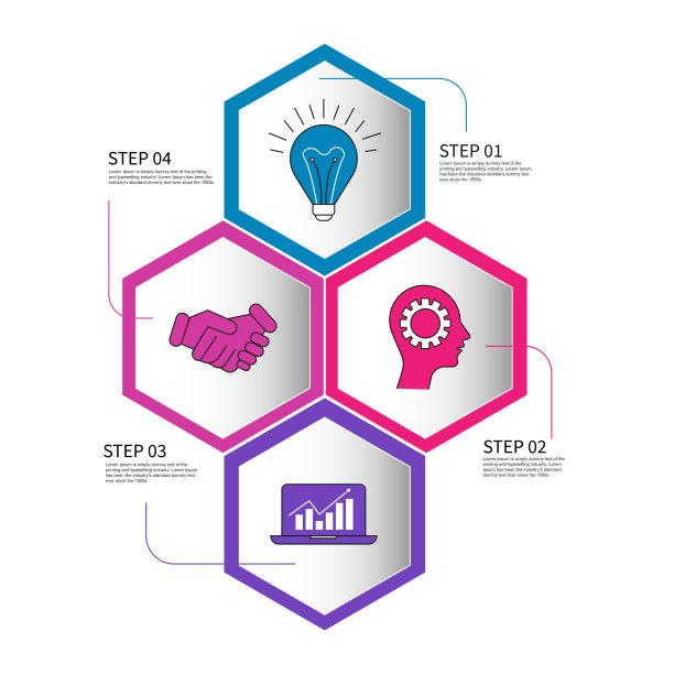 业务信息图。过程有4个步骤，选项，六边形图片下载