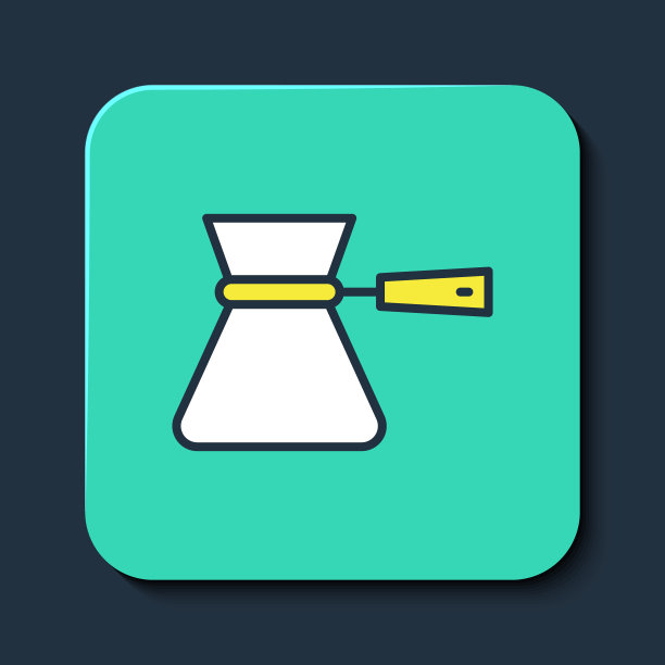 填充轮廓咖啡土耳其图标孤立的蓝色背景。咖啡cezve。绿松石方形纽扣。向量图片下载