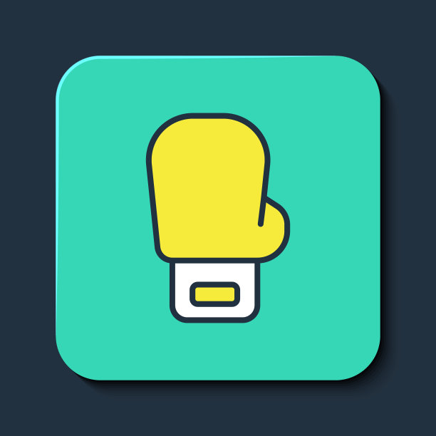 填充轮廓拳击手套图标孤立的蓝色背景。绿松石方形纽扣。向量图片下载
