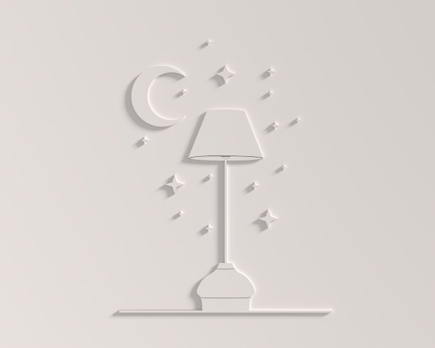落地灯。手电筒模板用于室内设计，能源家具企业品牌推广。现代风格的家居设备。新月和星星。三维渲染图片下载