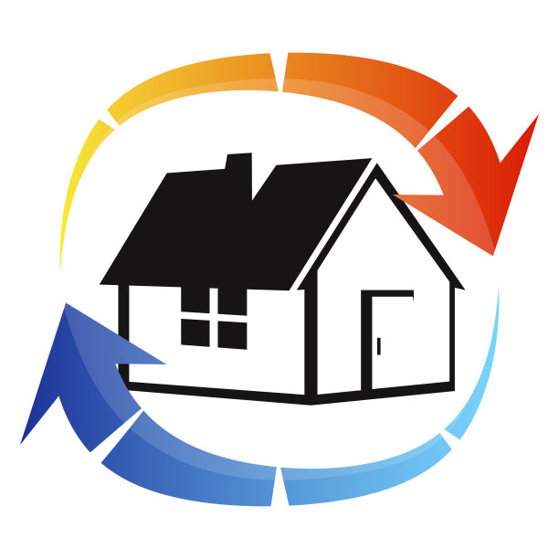 房子轮廓周围的红蓝色箭头，设计为空调图片下载