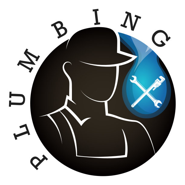 水管工剪影和水滴。水管维修设计图片下载