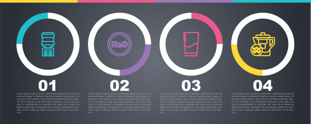 水冷器，水的化学配方，带水的玻璃和壶式过滤器。业务信息图表模板。向量图片下载